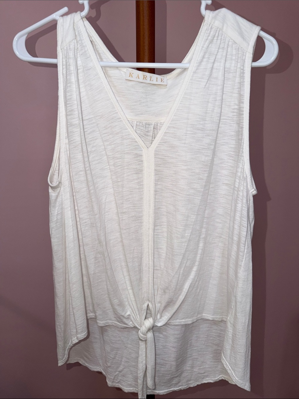Karlie White Tie-Front V-Neck Tank Top